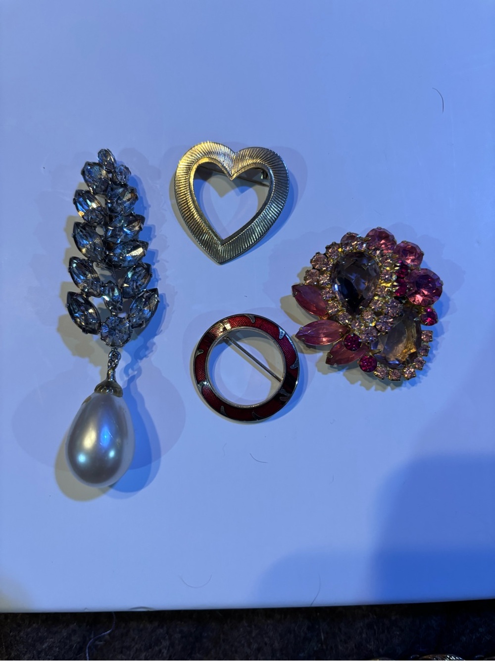 Assorted Women's Jewelry Brooch Set in Silver, Pearl, Pink and Red Accents 4
